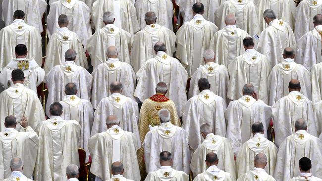 VATICAN CITY, VATICAN - MAY 18: Members of the clergy during the Inauguration Mass of Pope Leo XIV in St Peter's Square on May 18, 2025 in Vatican City. Picture: Getty
