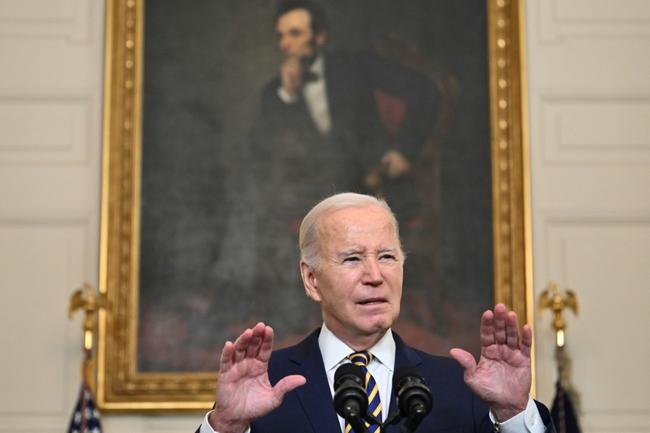 US President Joe Biden speaks in the State Dining Room of the White House on February 6, 2024