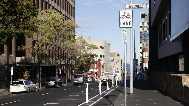 Campbell Street at the corner of Melville Street. A new bike lane installed in Campbell St has reduced the traffic lanes from three to two. Picture: Nikki Davis-Jones