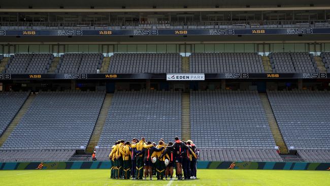 Wallabies players at training at Auckland’s Eden Park on Friday. Picture: Getty Images