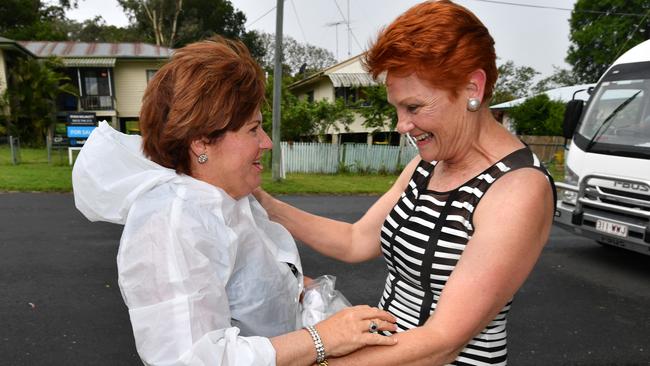 One Nation leader Senator Pauline Hanson (right) and ALP member for Bundamba, Jo-Ann Miller (left). Picture: AAP.