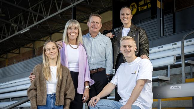 SA Football Hall of Fame inductee Nick Chigwidden with his wife Kath and children Laura, Sarah and Joe. Picture: Emma Brasier