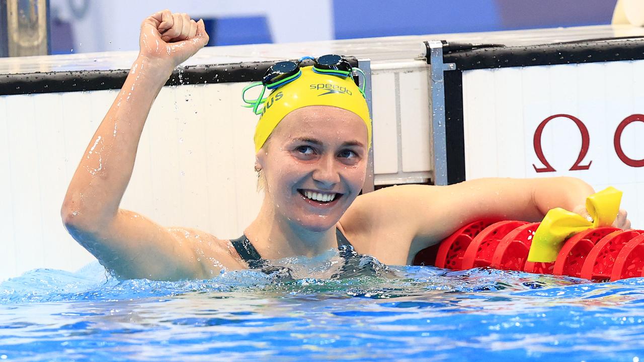 Australia's Ariarne Titmus wins gold in the women's 400m freestyle final, beating US great Katie Ledecky, at the Tokyo Olympics. Picture: Adam Head