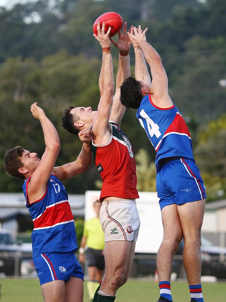 Cutters' Tyson Williams takes a mark in the AFL Cairns match between Centrals Trinity Beach Bulldogs and the South Cairns Cutters, held at Crathern Park, Trinity Beach. Picture: Brendan Radke