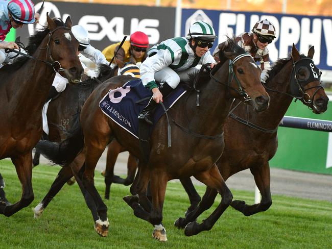 MELBOURNE, AUSTRALIA - MAY 22: Carleen Hefel riding Don't Doubt Dory winning Race 9, the Victorian Jockeys Association Plate, during Melbourne Racing at Flemington Racecourse on May 22, 2021 in Melbourne, Australia. (Photo by Vince Caligiuri/Getty Images)