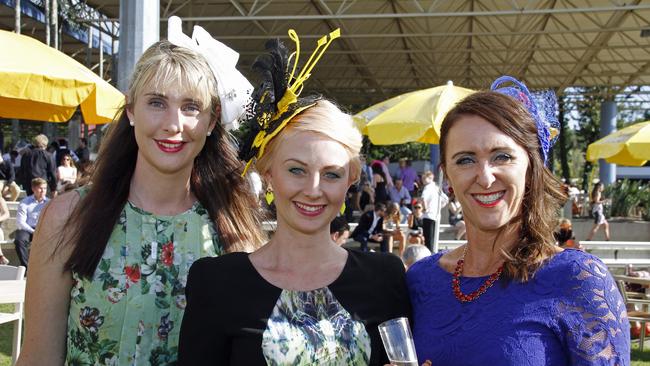 Ladies Oaks Day at Corbould Park Race course Maree Clark, Narelle Ayres and Brenda Franzese in 2015. Picture: Pete Evans