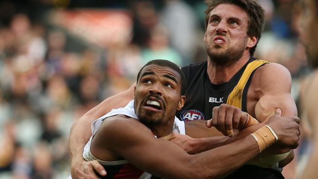 The Tigers need another ruckman despite Shaun Hampson shouldering the load this year. Picture: Colleen Petch.