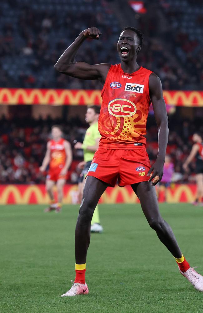 Mac Andrew of the Suns celebrates a goal earlier this year. Picture: Mark Stewart