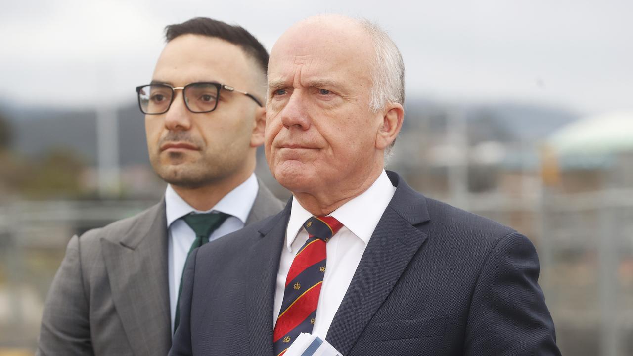 Liberal member for Clark Simon Behrakis with Minister for Transport Eric Abetz. Picture: Nikki Davis-Jones