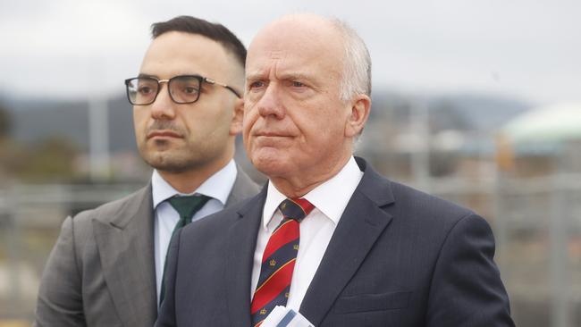 Liberal member for Clark Simon Behrakis with Minister for Transport Eric Abetz. Picture: Nikki Davis-Jones
