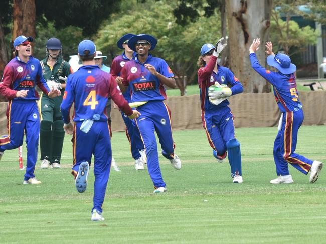 Northern District players celebrate a wicket. Picture: Sean Teuma