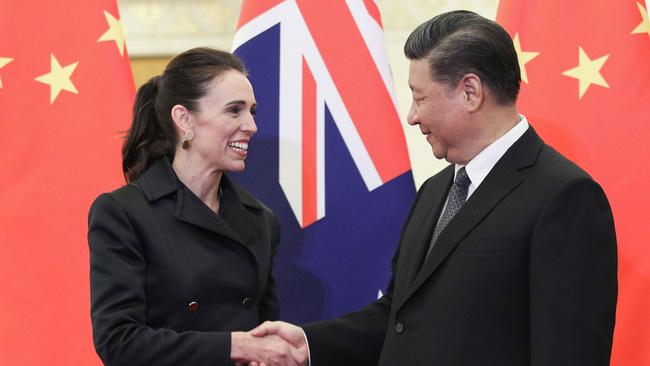 Jacinda Ardern with Xi Jinping in 2019. Picture: AFP.