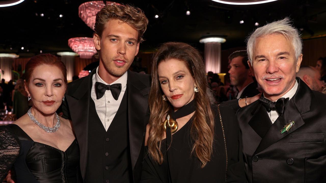 Priscilla Presley, Austin Butler, Lisa Marie Presley and Baz Luhrmann at this year’s Globes.