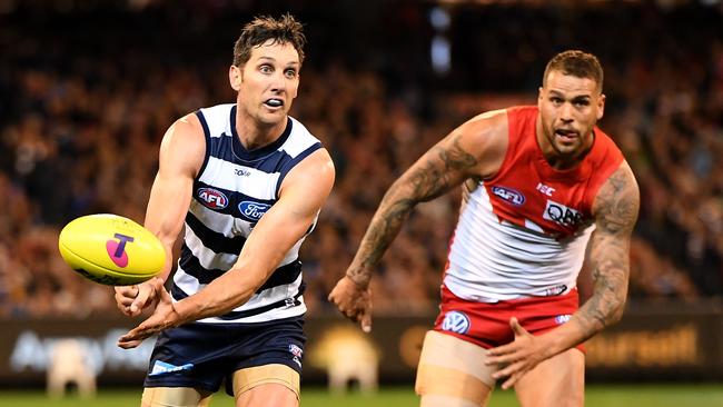 Harry Taylor nullified Swans superstar Lance Franklin. Will he play forward or back against the Crows. Picture: AAP