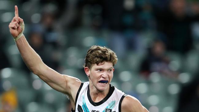 Port Adelaide’s Mitch Georgiades would be a dream recruit if Orazio Fantasia wanted to head home to South Australia. Picture: Sarah Reed