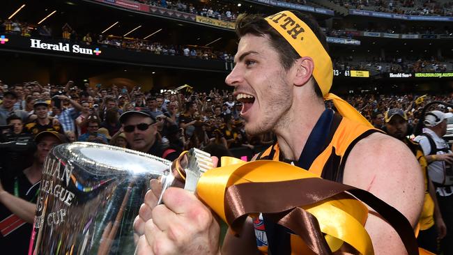 Isaac Smith celebrates after winning the 2015 Grand Final. Picture: AAP Images