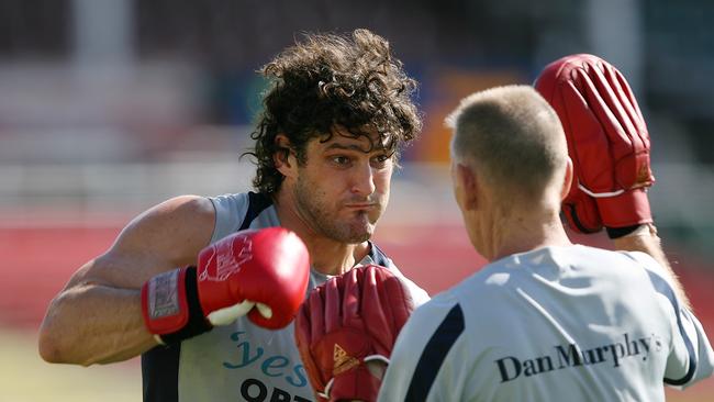 Brendan Fevola doing some boxing during Carlton training back when he played AFL.