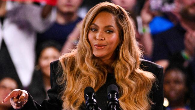 US singer-songwriter Beyonce speaks during a campaign rally for US Vice President and Democratic presidential candidate Kamala Harris at Shell Energy Stadium in Houston, Texas, on October 25, 2024. (Photo by Miguel J. Rodriguez CARRILLO / AFP)