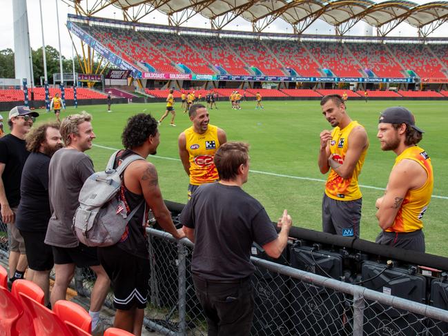 Cast of all-Australian AFL play met the real deal on Friday, coming face-to-face with Gold Coast Sun's footy stars. Picture: Supplied