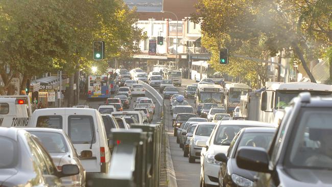 Traffic on Military Rd at Neutral Bay. Double decker buses will soon be a regular sight along the traffic choked corridor.