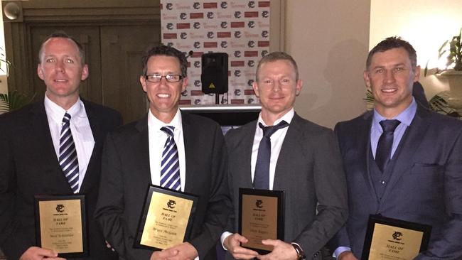 Prahran Cricket Club hall-of-famers (L-R) Neil “The Hurry Master’’ Schlittler, Bryce McGain, Chris Rogers and David Hussey.