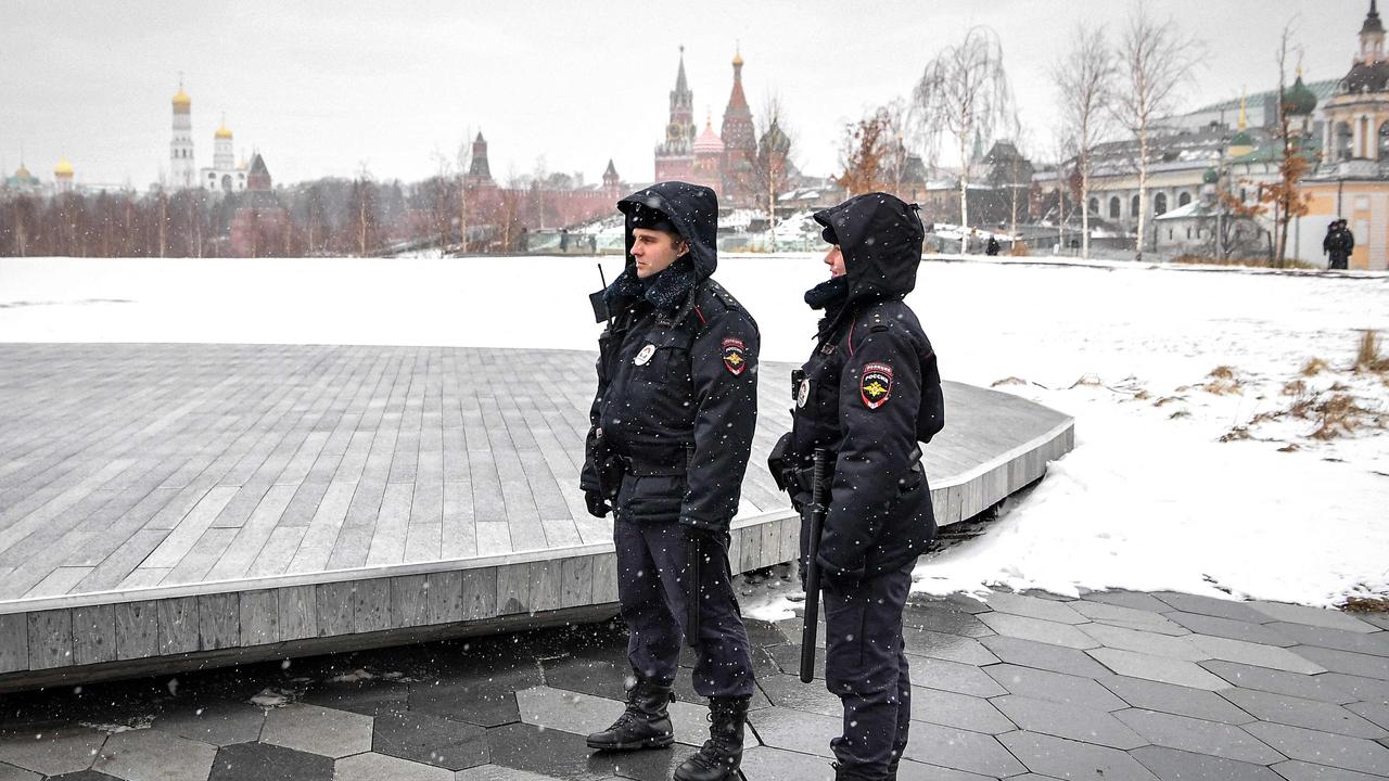 Police officers patrol an area near the Kremlin in central Moscow on April 2. Picture: AFP