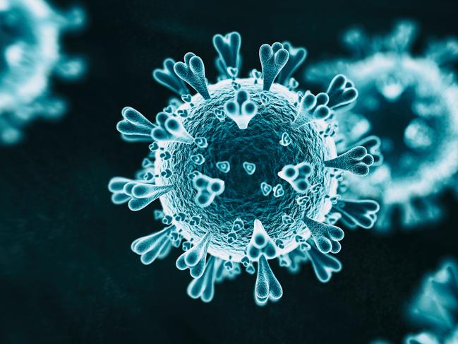 Abs 2019-nCoV RNA virus - 3d rendered image on black background. Viral Infection concept. MERS-CoV, SARS-CoV, ТОРС, 2019-nCoV, Wuhan Coronavirus. Hologram SEM view.