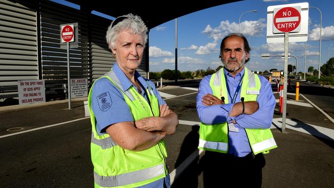 Biosecurity inspectors Ellen Kennedy and Larry Cavallo at the Yamba quarantine station.