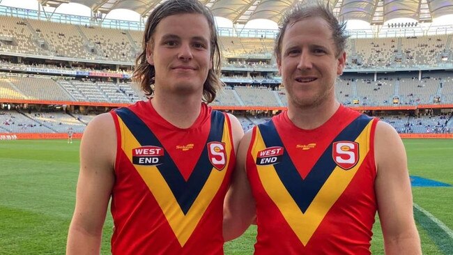 Millicent teammates Kade Varcoe and Clint Gallio representing SA Country. Picture: Millicent Football Club