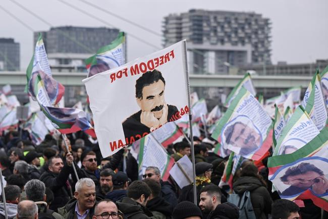 Supporters of Abdullah Ocalan rallied in Cologne, Germany, in February 2024 to mark the 25th anniversary of his arrest