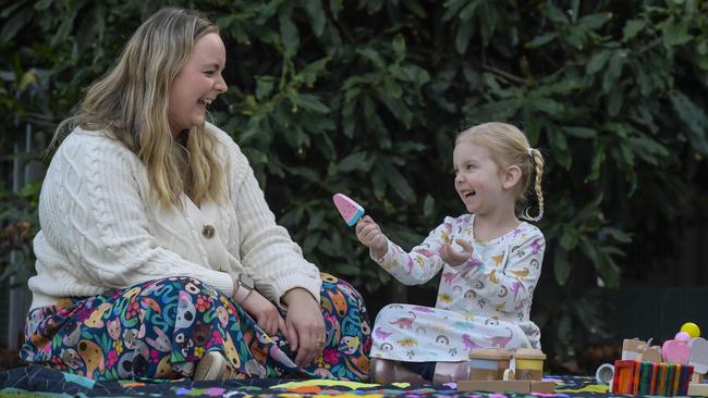 Mum Emily Bondarenko shares a laugh with daughter Olivia, 3. Picture Roy Van Der Vegt