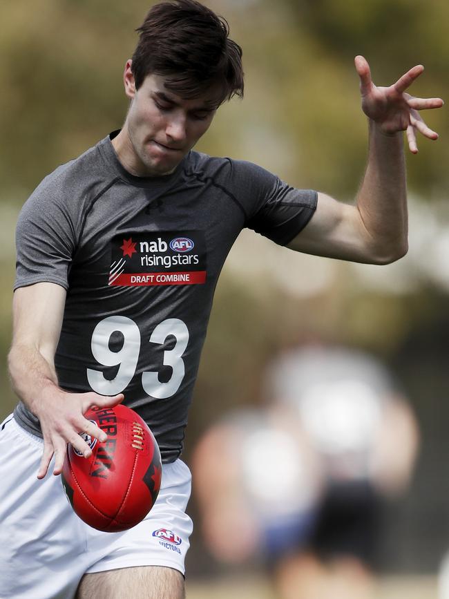 Liam Kolar in action during the pre-draft training session.