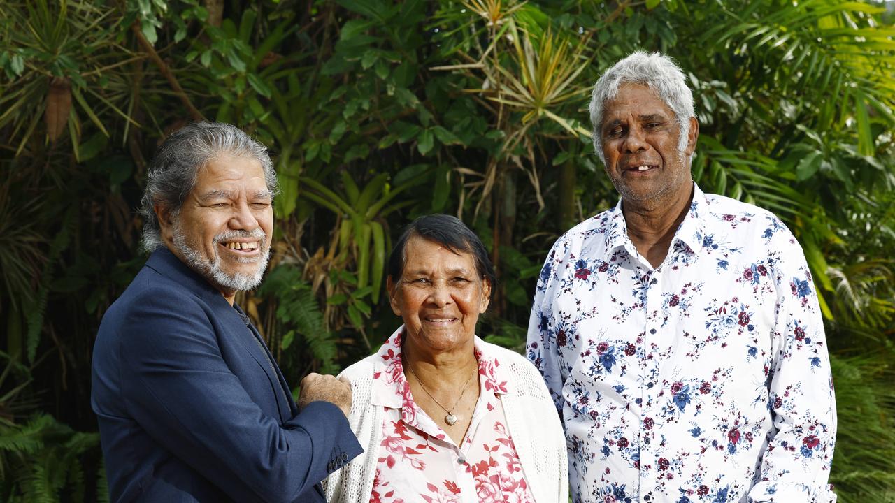 Aboriginal elders and indigenous leaders Gudju Gudju Fourmile, Shirley Miller and Peter Hyde at the Path to Treaty Breakfast, held at the Hilton Hotel in Cairns. Picture: Brendan Radke.