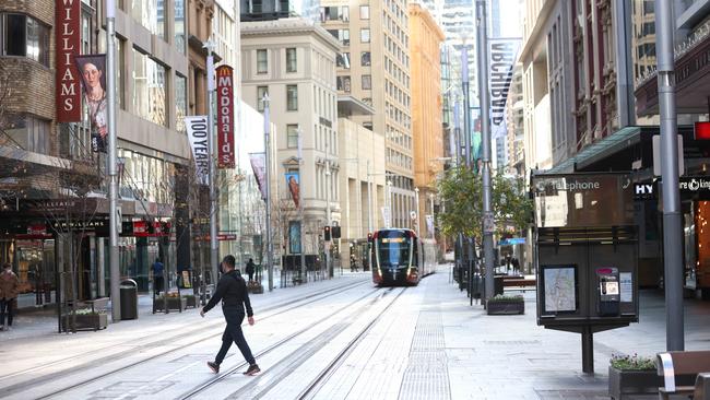 A virtually empty Sydney CBD during the latest Covid-19 lockdown. Picture: Damian Shaw