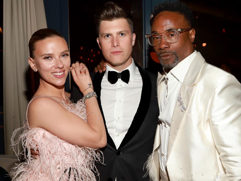 Scarlett Johansson, Colin Jost and Billy Porter. Picture: Getty Images for Netflix