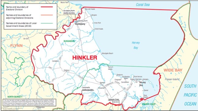 HINKLER ELECTORATE: The red outline designates the electorate of Hinkler