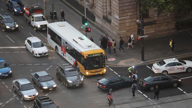 Traffic queuing at Franklin Street and King William streets. Picture: Dylan Coker