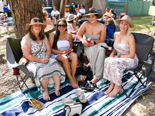 Jazmyn Roof, Indi Collins, Grace Gee and Deanna Brown having an action-packed day at the Ladbrokes Stony Creek Cup on Sunday, March 09, 2025. Picture: Jack Colantuono