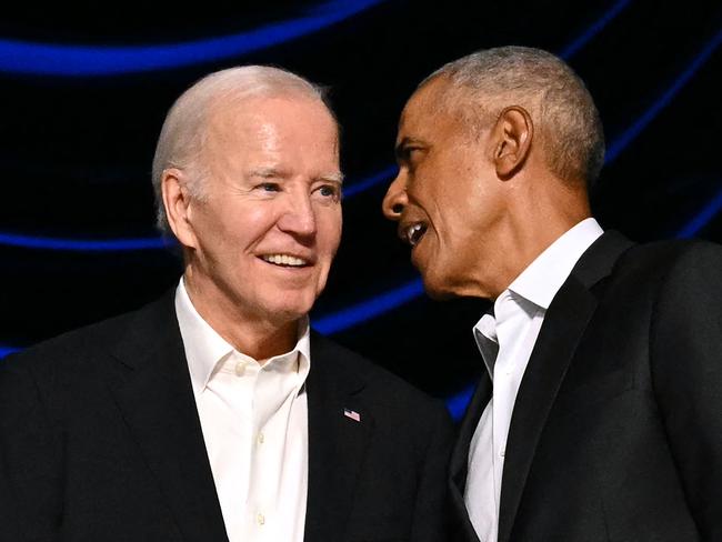 US President Joe Biden with former US President Barack Obama last month. Picture: AFP