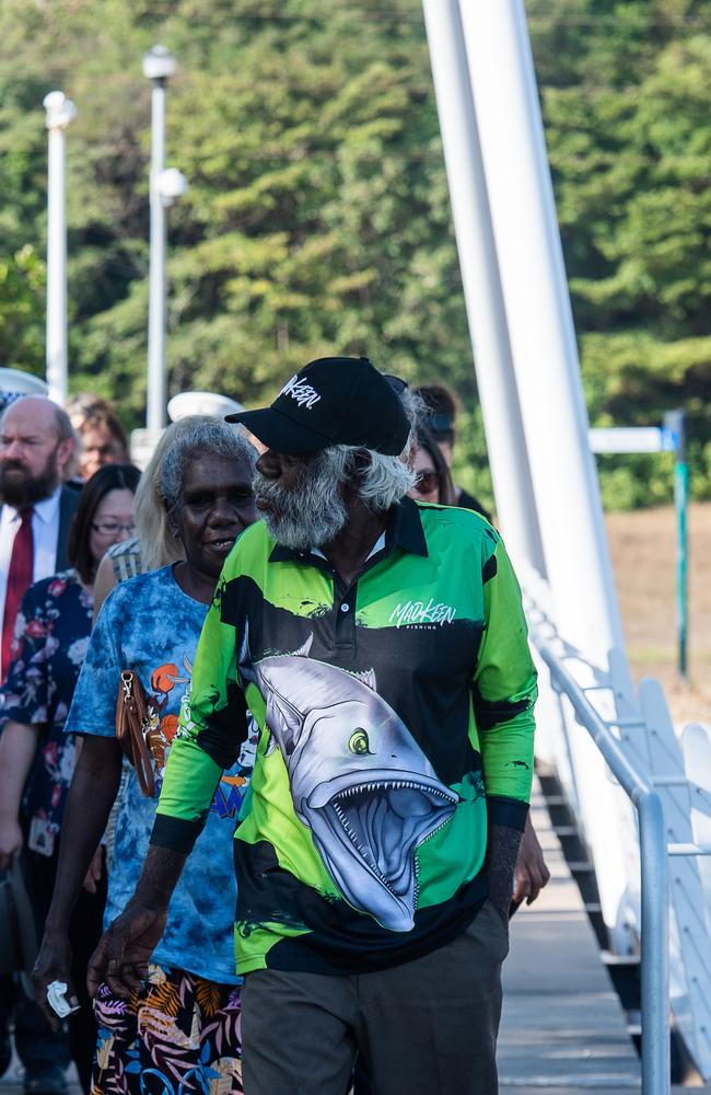 Ngeygo’s father Tommy Madjalgaidj and his family invited the coronial inquest to take part in a ceremony at Mindil Beach, where on December 23 2019 the 40-year-old was killed by her partner Garsek Nawirridj. Picture: Pema Tamang Pakhrin