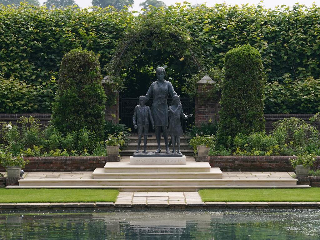 The statue of Princess Diana at The Sunken Garden in Kensington Palace, a day after Prince William, Duke of Cambridge and Prince Harry, Duke of Sussex unveiled the statue. Picture: AFP