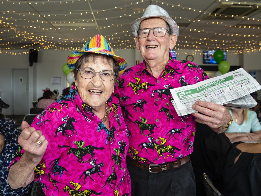 Trisha and Ron Ward look to back a winner at the Melbourne Cup luncheon at Club Toowoomba, Tuesday, November 1, 2022. Picture: Kevin Farmer