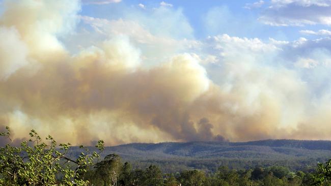 The fire at Hillville fire not far from Tinonee and a short distance from Taree on Saturday. Picture: Alan Small