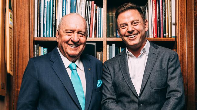 Alan Jones at his Southern Highlands home with Ben Fordham. Picture: Jonathan Ng