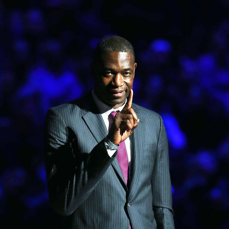 Mutombo and his famous finger wag. (Photo by Elsa/Getty Images)