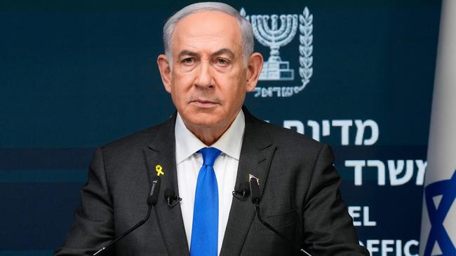 Israeli Prime Minister Benjamin Netanyahu speaks to reporters. Picture: AFP.