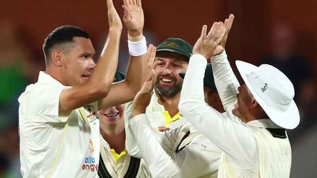 Australia’s cricketing cult hero after capturing the wicket of Kraigg Brathwaite. Picture: Chris Hyde/Getty Images