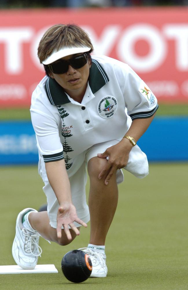 Norfolk Islands bowler Essie Sanchez competes on Day 2.