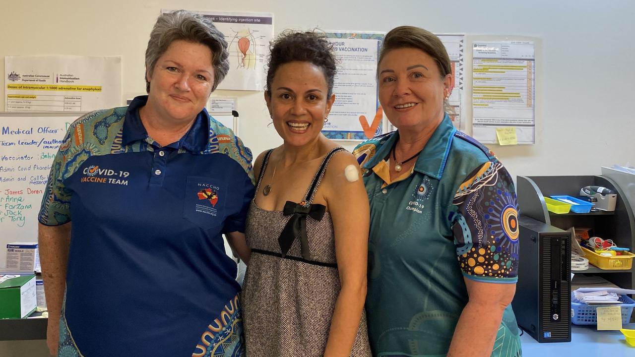 Donella Mila, National Aboriginal Community Controlled Health Organisation (NACCHO) Chair with nurses Melinda Pascoe (left), and Catherine Moro (right) Picture: Supplied