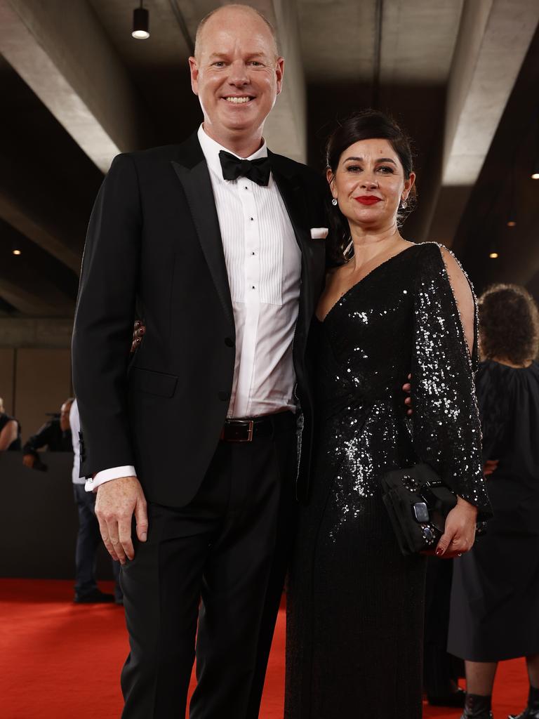 Tom Gleeson with his wife Ellie Parker on the red carpet of the 2021 AACTA Awards. Picture: Jonathan Ng